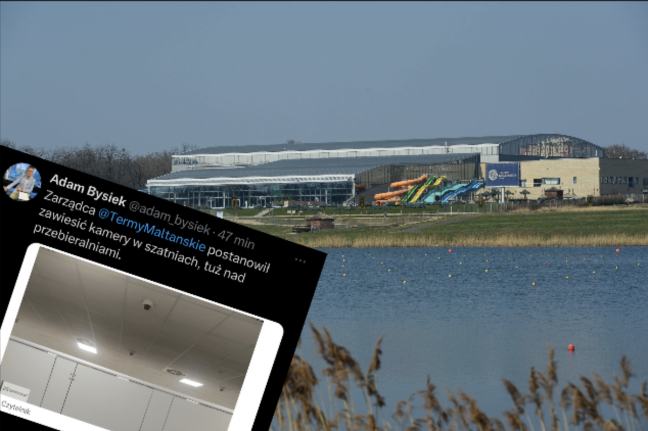 Kamery w szatniach nad kabinami w Termach Maltańskich