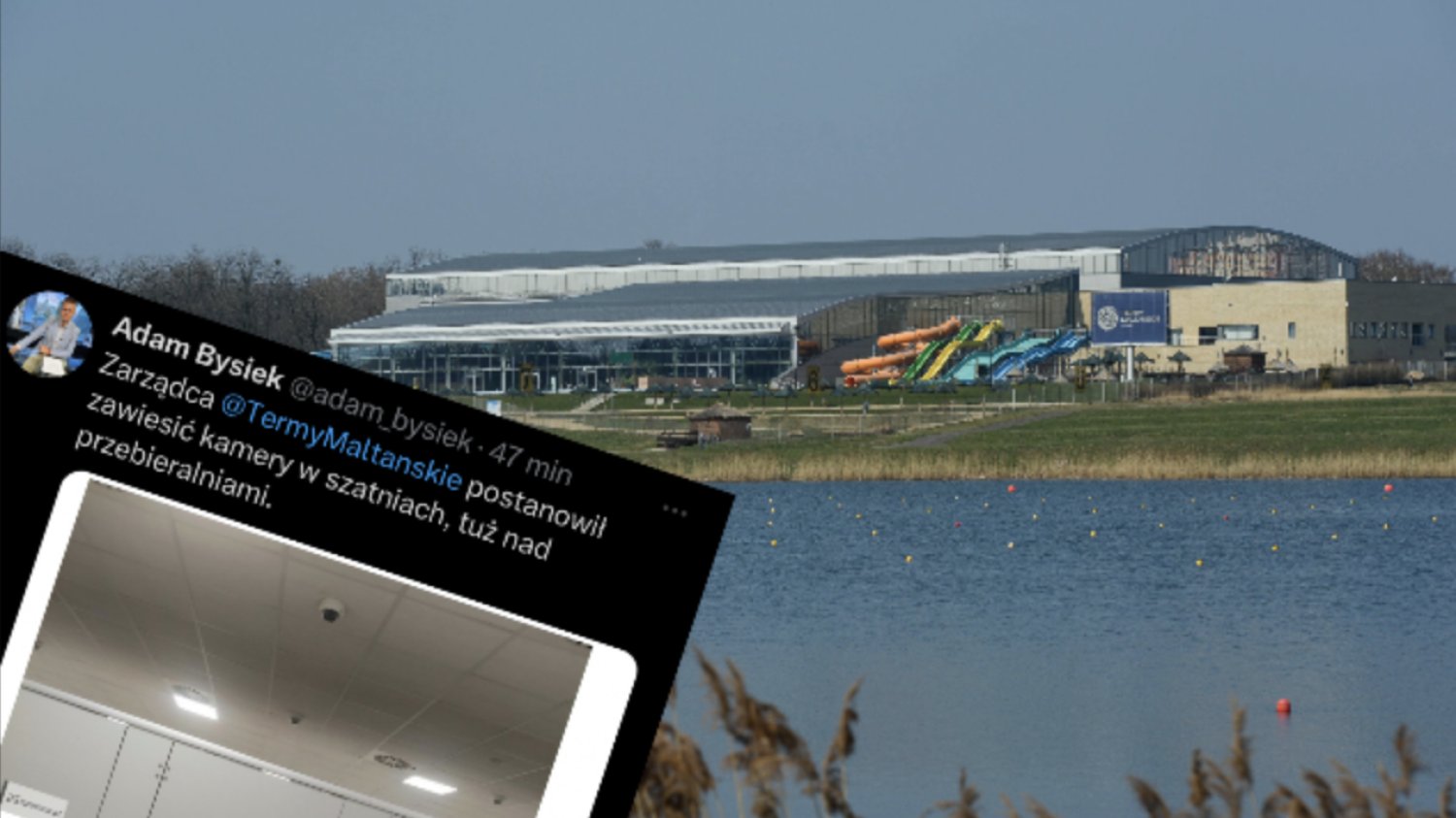 Kamery w szatniach nad kabinami w Termach Maltańskich