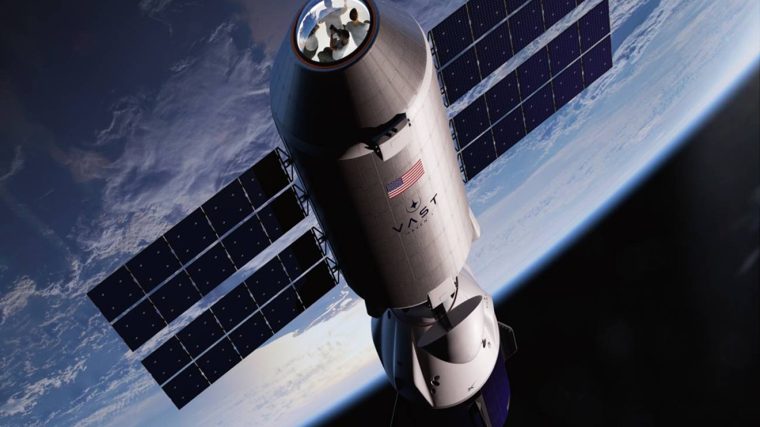 Stacja Haven-1 z zadokowanym Crew Dragon od SpaceX.