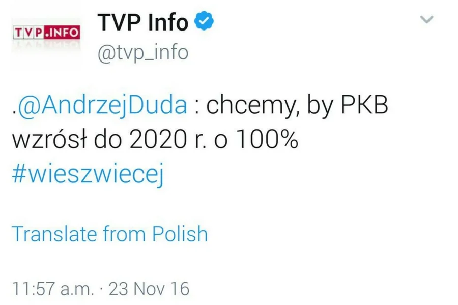 Feralny tweet na koncie publicznej stacji telewizyjnej.