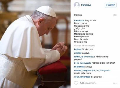 Widok profilu papieża Franciszka na Instagramie.