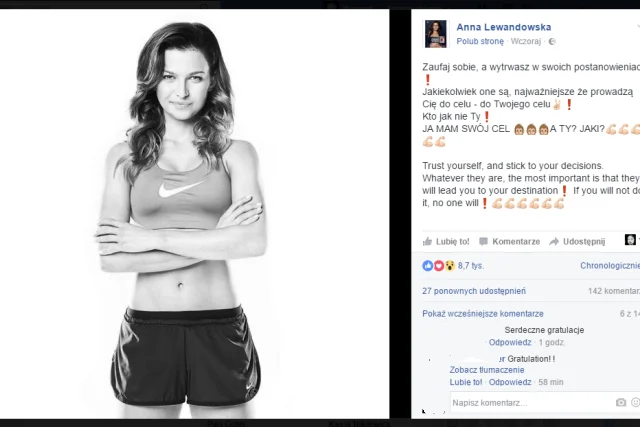 Anna Lewandowska - nawet na ostatnich zdjęciach na swoim profilu na Facebooku nie pokazywała, że jest w ciąży