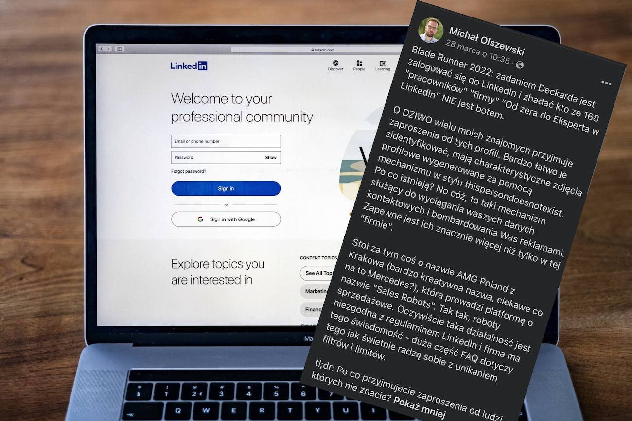 strona LinkedIn na laptopie