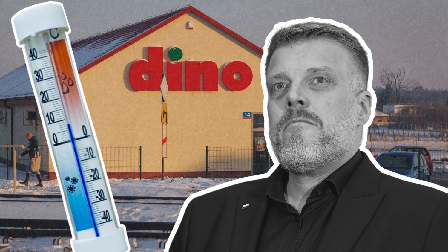 Skandal w Dino. Zandberg grzmi o robieniu z pracowników "ludzkich mrożonek". Sklep Dino. Przewodniczący partii Razem Adrian Zandberg.