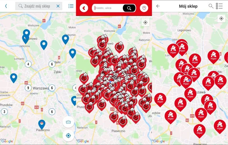 Mapy sklepów Lidl, Biedronka i Auchan
