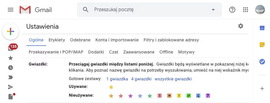Oprócz żółtych gwiazdek, którymi możemy wyróżnić wiadomości, można wybrać także inne kolory i znaczniki.