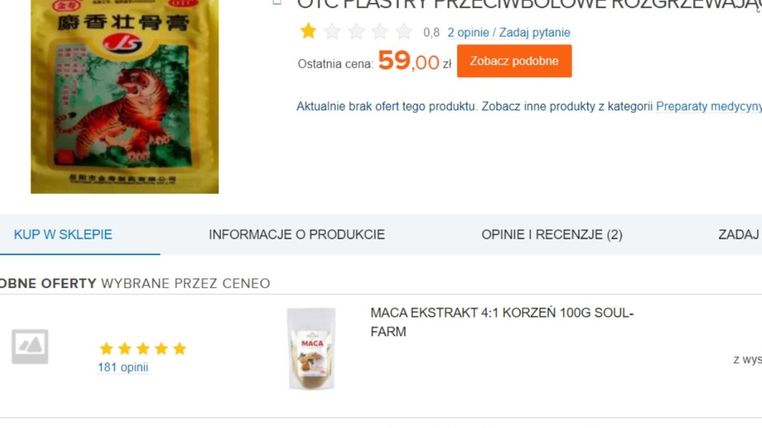 Plastry, których składnikiem mają być "sproszkowane kości tygrysa", można z łatwością znaleźć w polskim internecie.