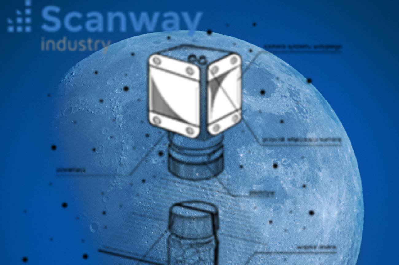 Wizualizacja teleskopu Scanway na tle Księżyca.