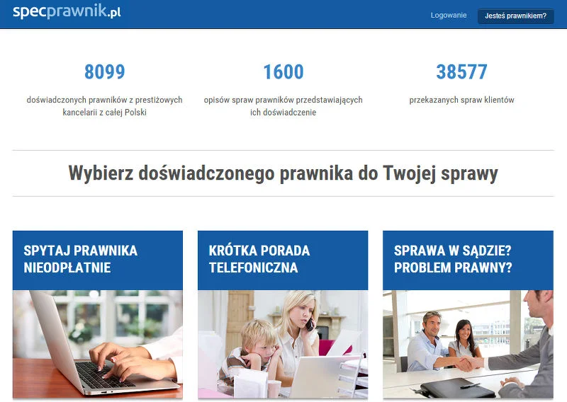 Zrzut ekranu ze strony SpecPrawnik.pl
