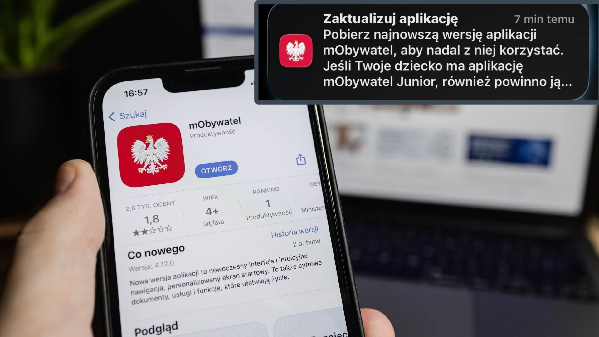 mObywatel przypomina o aktualizacji. Nie zwlekaj, bo to ważniejsze niż myślisz Aplikacja mObywatel na smartfonie i powiadomienie.