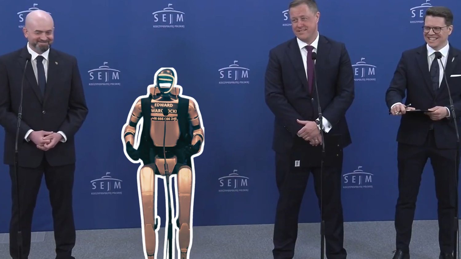 Edward Warchocki przemówił w Sejmie. Konfederacja używa robota by przestrzec polityków Robot z posłami Konfederacji. Edward Warchocki przemówił w Sejmie. Konfederacja chce zwrócić uwagę na przestarzałe prawo