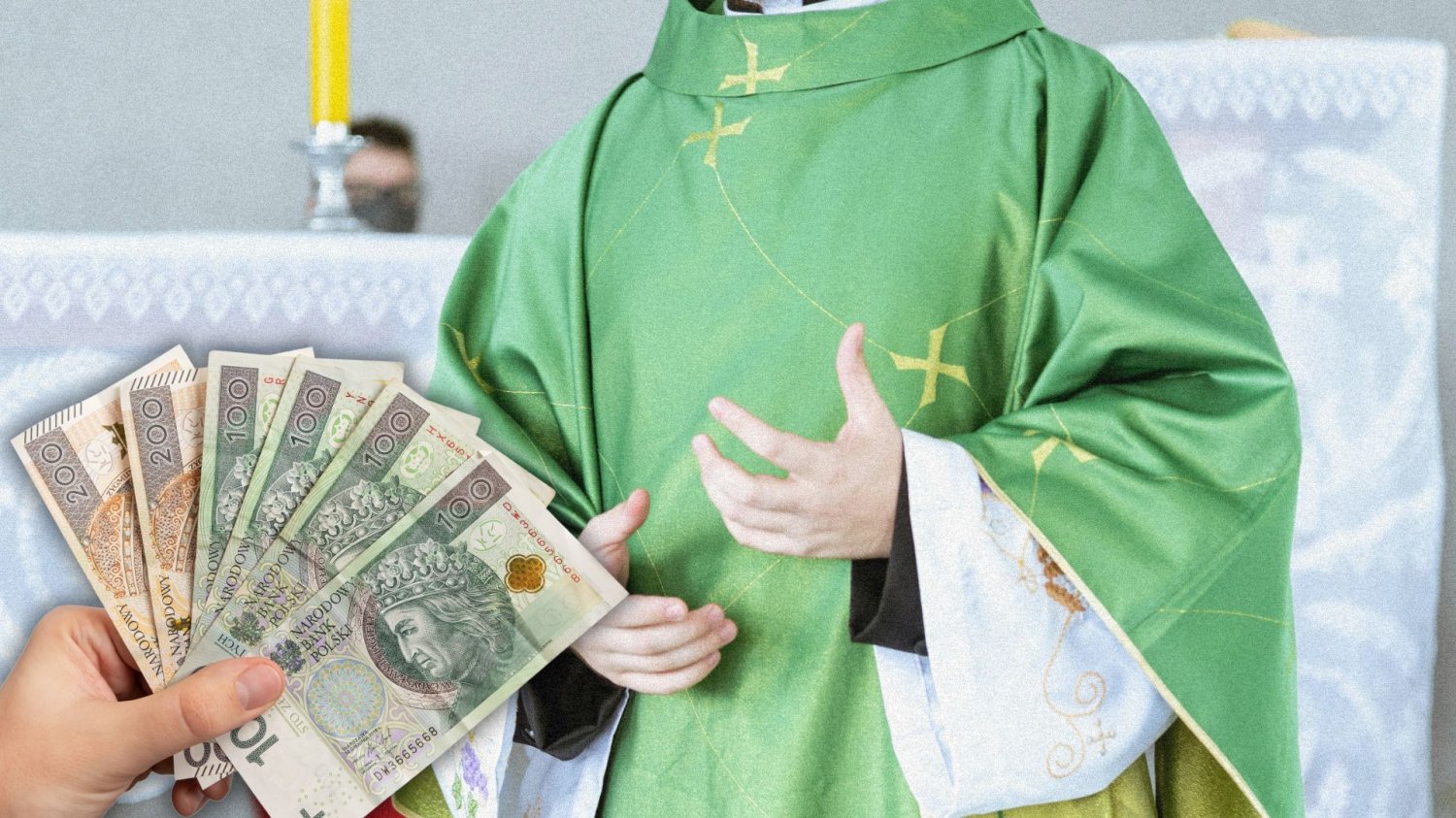 Plik banknotów, ksiądz.