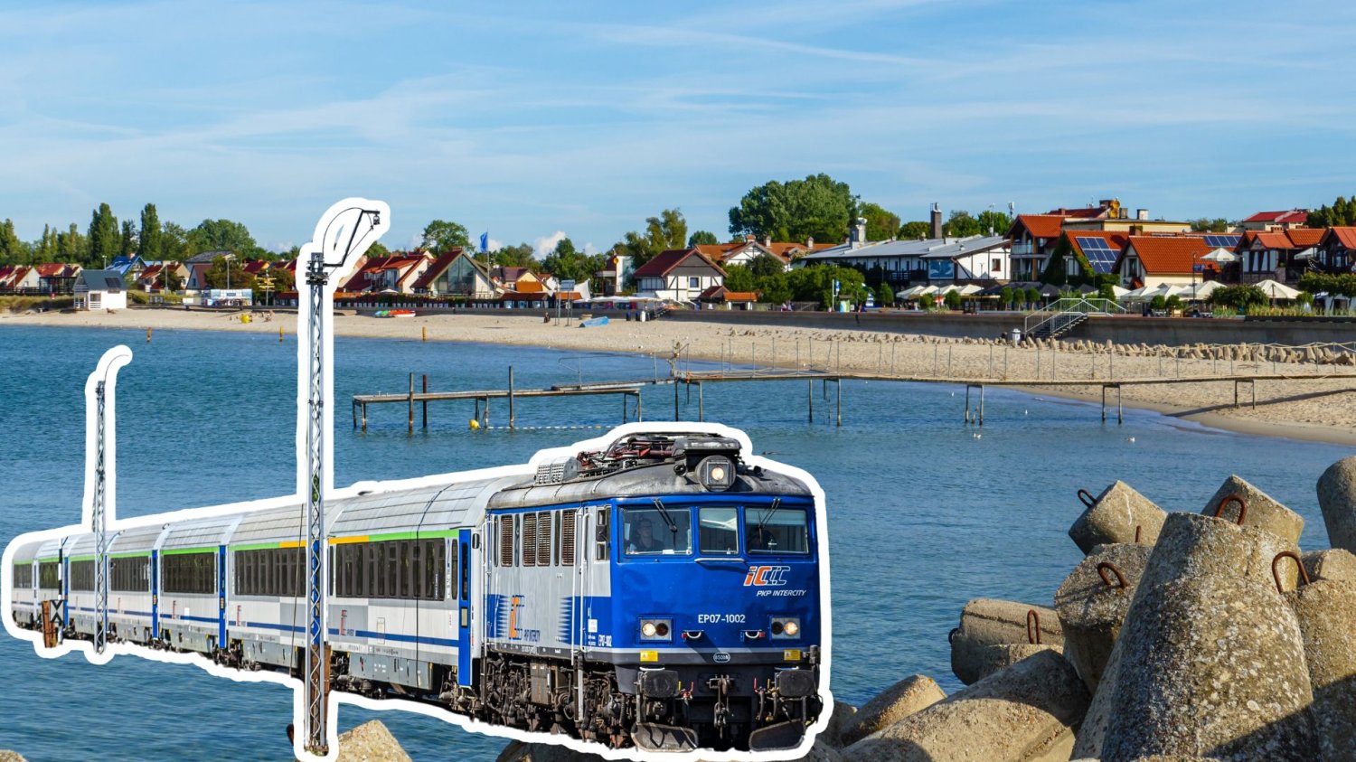 Plaża na Helu, pociąg PKP.