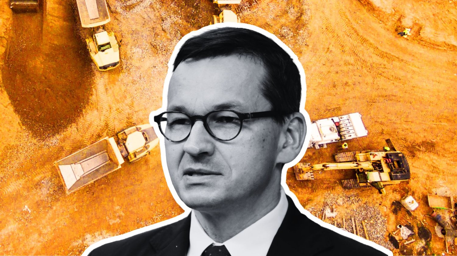 Mateusz Morawiecki na tle placu budowy