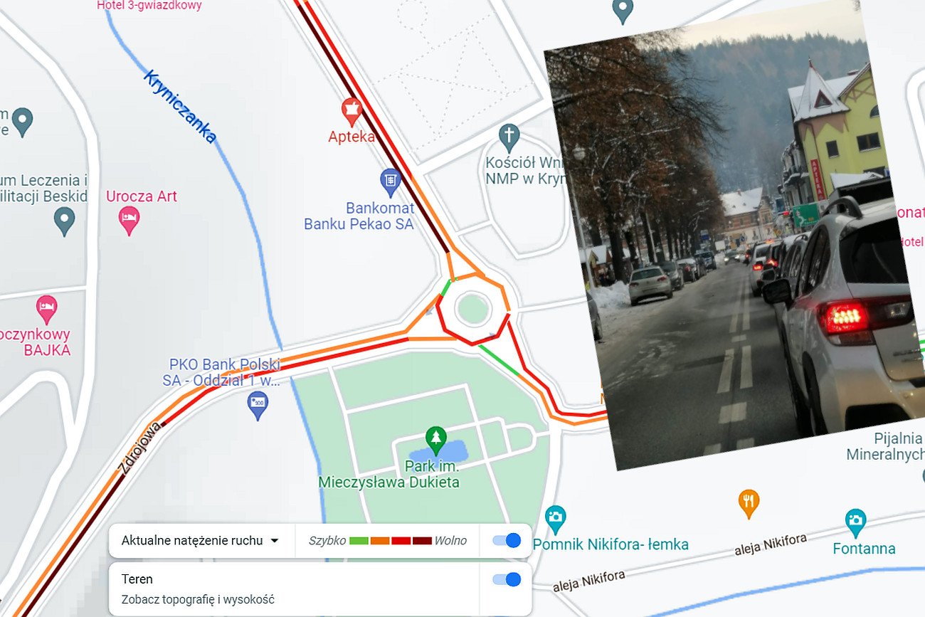 Likwidacja przejścia dla pieszych nie zmniejszyła korków w Krynicy-Zdroju