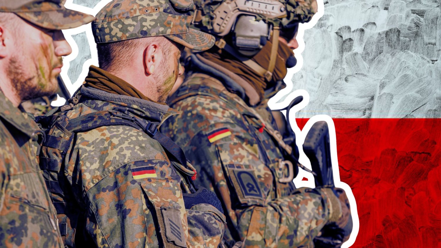 Niemcy się zbroją, Polska się niepokoi. Niemiecka prasa o zbrojeniowej rewolucji Niemieccy żołnierze na tle polskiej flagi. Niemieckie zbrojenia niepokoją Polskę. Niemiecki dziennik obnaża lęki
