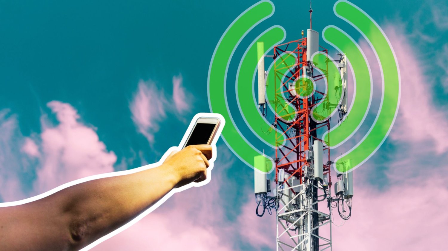 Wielki pakt sieci komórkowych w Polsce. Podczas kryzysu odetchniesz z ulgą Ręka z telefonem wyciągnięta w stronę masztu telekomunikacyjnego.Umowa wielkiej czwórki telekomunikacyjnej. Podczas kryzysu odetchniesz z ulgą