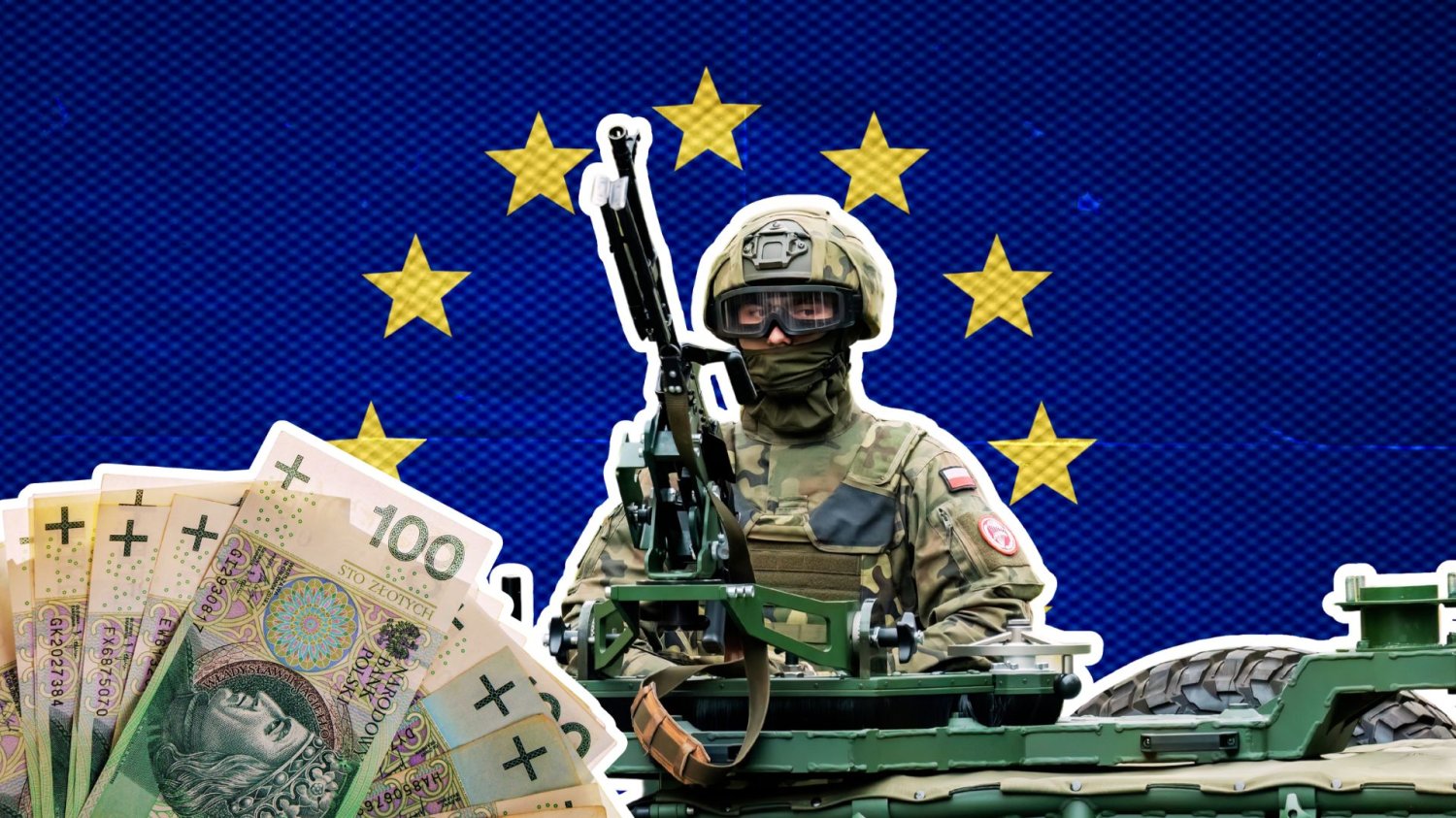 Żołnierz, polskie banknoty i flaga Unii Europejskiej. Stawka rośnie, a my i tak wygrywamy. Dlaczego SAFE wciąż bije pożyczki na rynku długu
