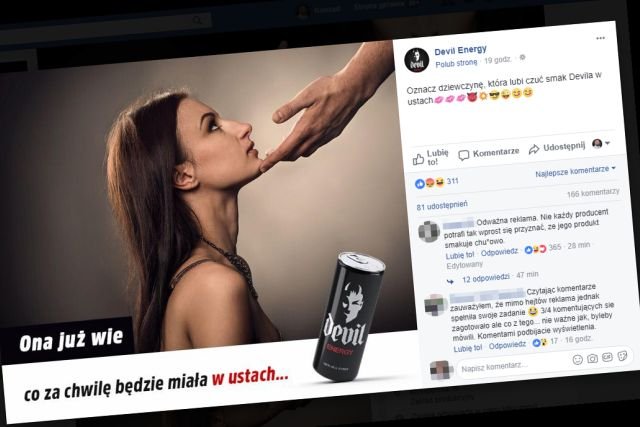 Reklamą napoiju Devi Energy oburzone są nie tylko panie, większość panów również puka się w głowę na jej widok.