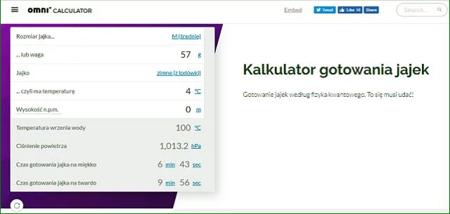 Wystarczy wpisać dane a kalkulator sam powie nam, jak długo powinniśmy gotować jajka
