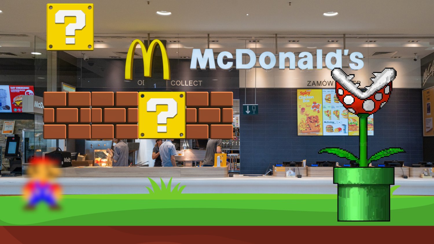 Mapa Mario usytuowana w McDonald's.