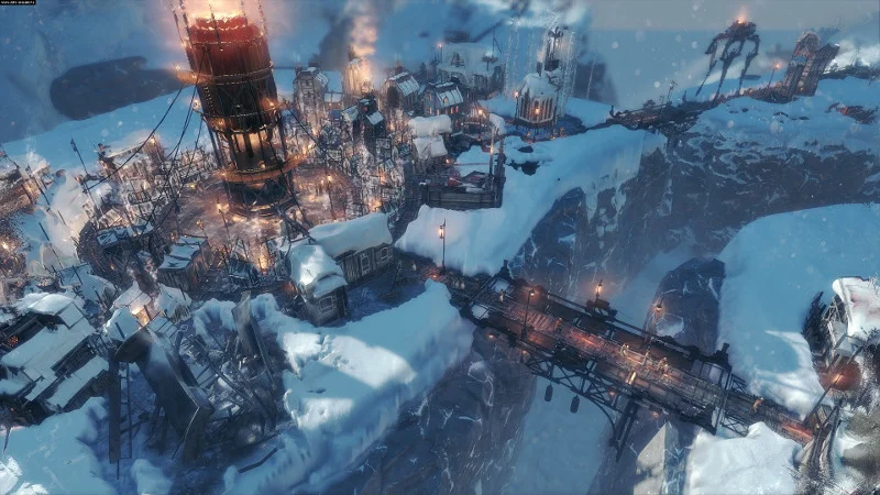 Wizualizacja osady wybudowanej w grze Frostpunk