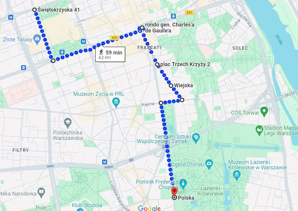 Planowana trasa marszu rolników we wtorek 27 lutego