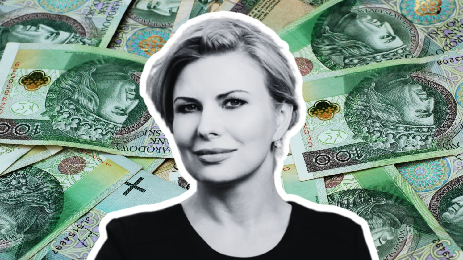 Patrycja-Kotecka Ziobro na tle banknotów stuzłotowych