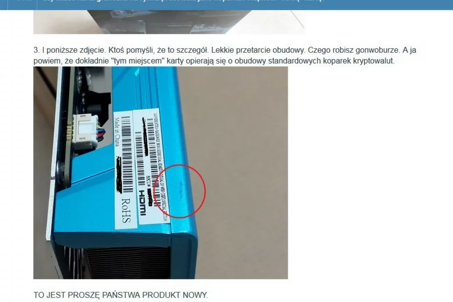 Użytkownik wykopu dostał kartę graficzną, którą wyciągnięto z koparki kryptowalut: "bierz, kliencie, co jest, i nie narzekaj".