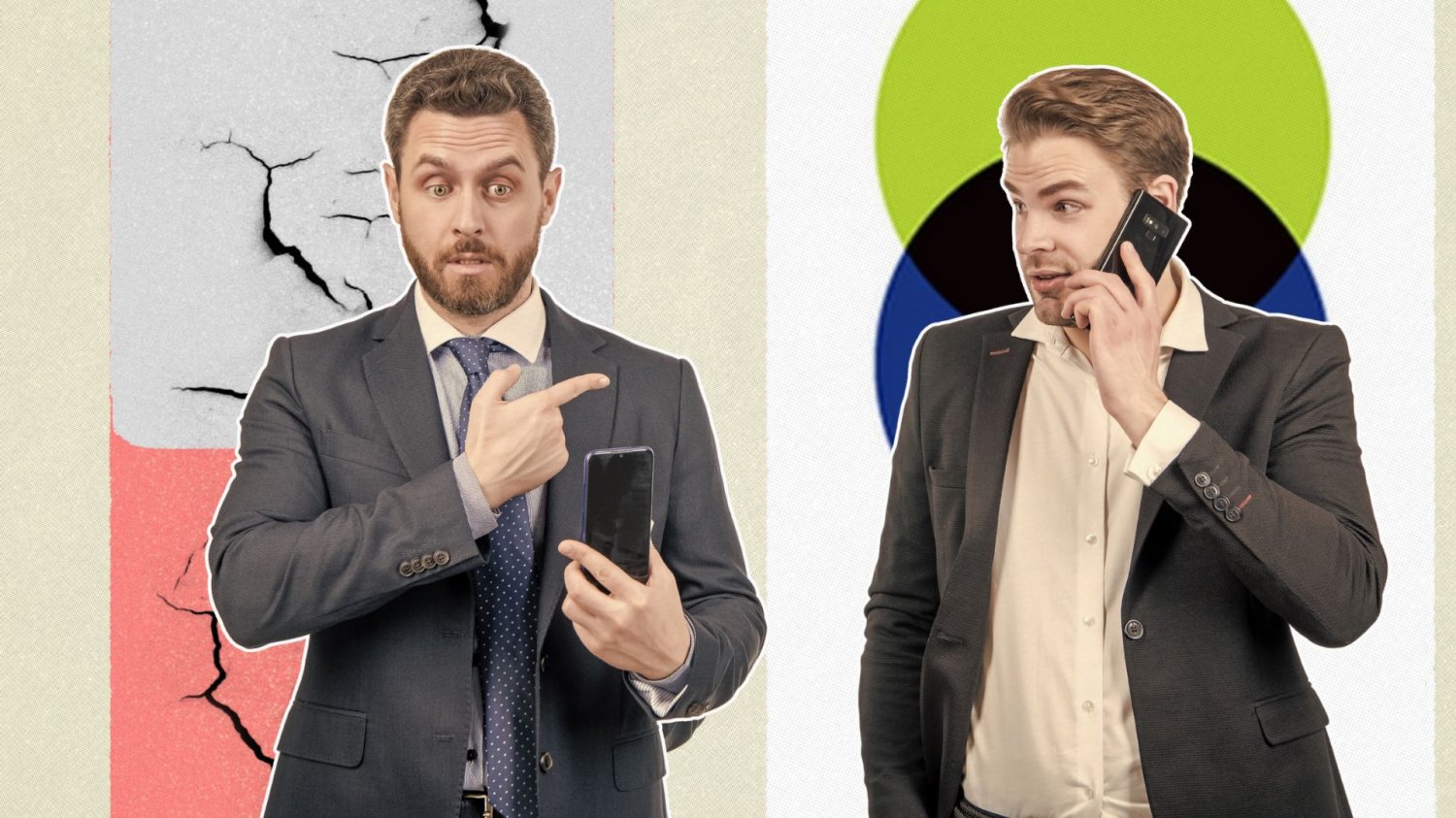 Mężczyźni na telefonie, w tle Polska flaga z pęknięciami i logo GUS.