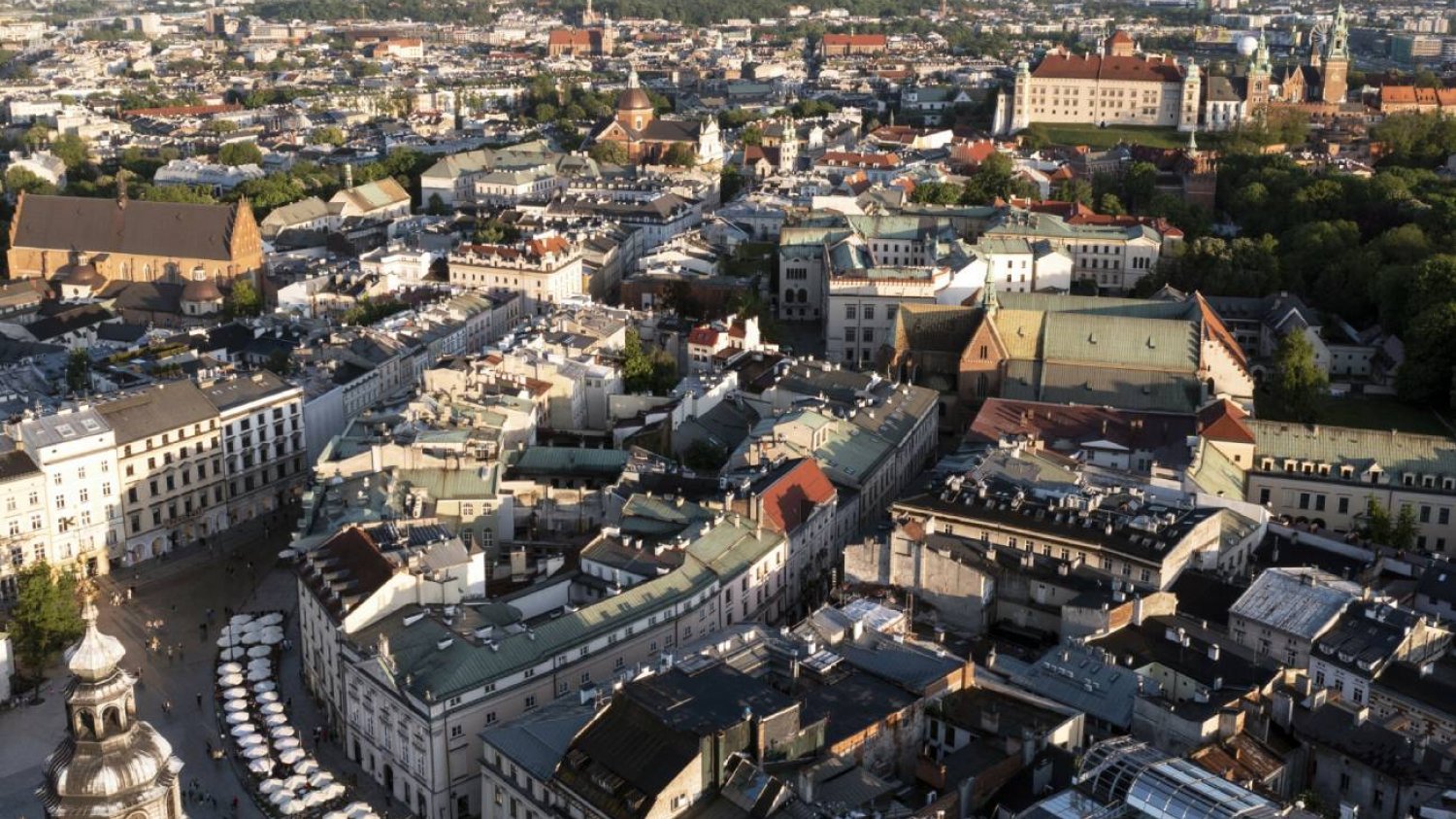 Krakow z lotu ptaka. Ulica Grodzka, Trakt Krolewski, Wawel