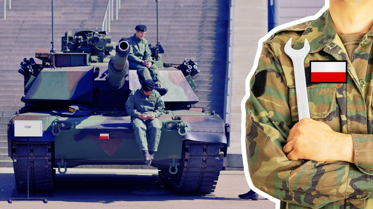 Polacy będą serwisować Abramsy w Dęblinie. Jesteśmy pierwsi w Europie. Czołg Abrams i polscy żołnierze oraz żołnierz kluczem francuskim. Abramsy nie pojadą już do USA. W tym polskim mieście stanie wyjątkowe centrum.
