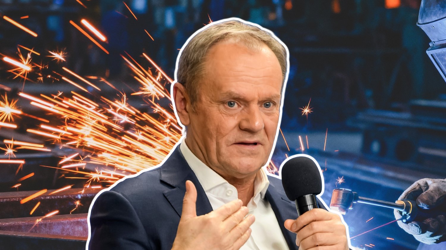 Dramatyczny apel trafił do Tuska. Pracownicy krakowskiego zakładu błagają o pomoc Donald Tusk. W tle spawacz i iskry.