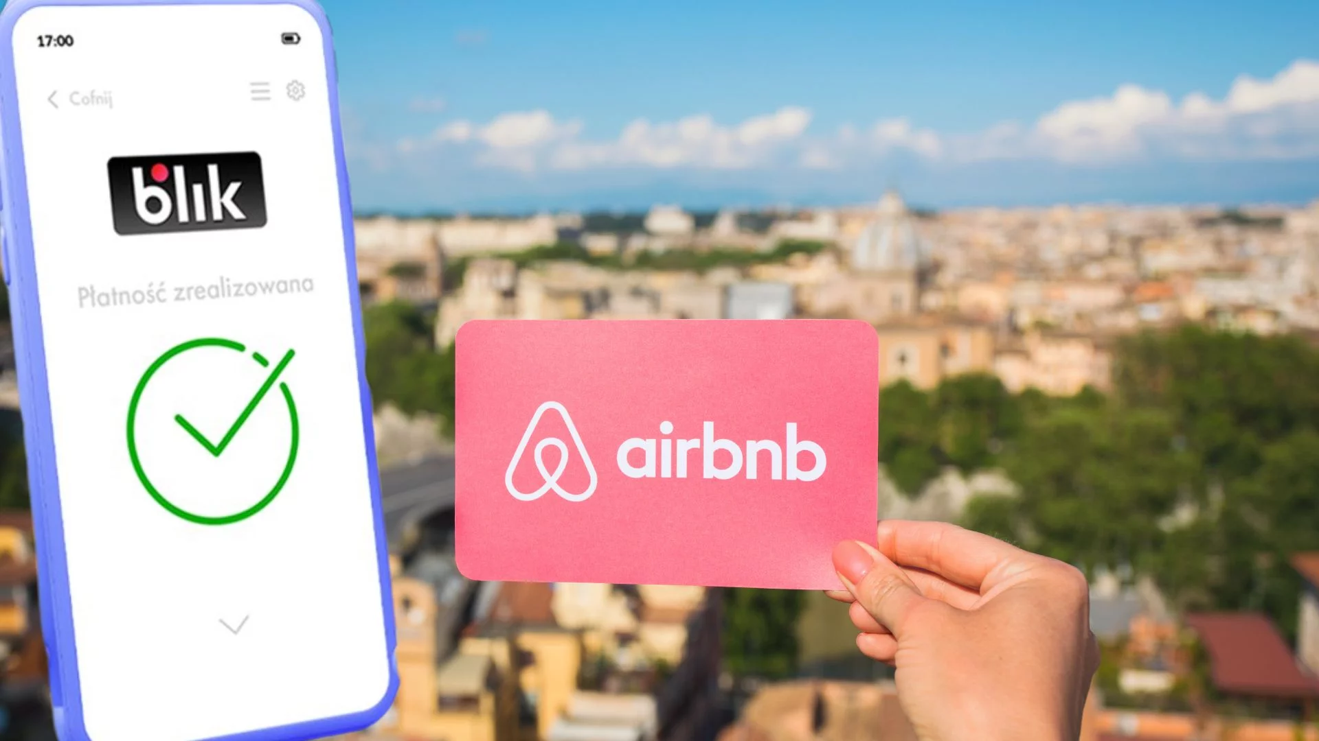 Airbnb jeszcze wygodniejszy dla Polaków. Turysto, można płacić Blikiem Logo Airbnb i BLIK na telefonie. Możemy teraz nim płacić za rezerwację noclegów na tej platformie.