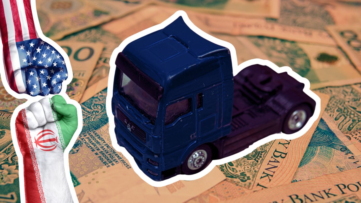 Konflikt Iran-USA-Izrael winduje ceny paliw dla transportu. Przerażona branża apeluje do Tuska Zabawkowy TIR na pieniądze oraz pięści z flagami USA i Iranu. Konflikt na Bliskim Wschodzie winduje ceny paliw dla transportu. Przerażona branża apeluje do Tuska
