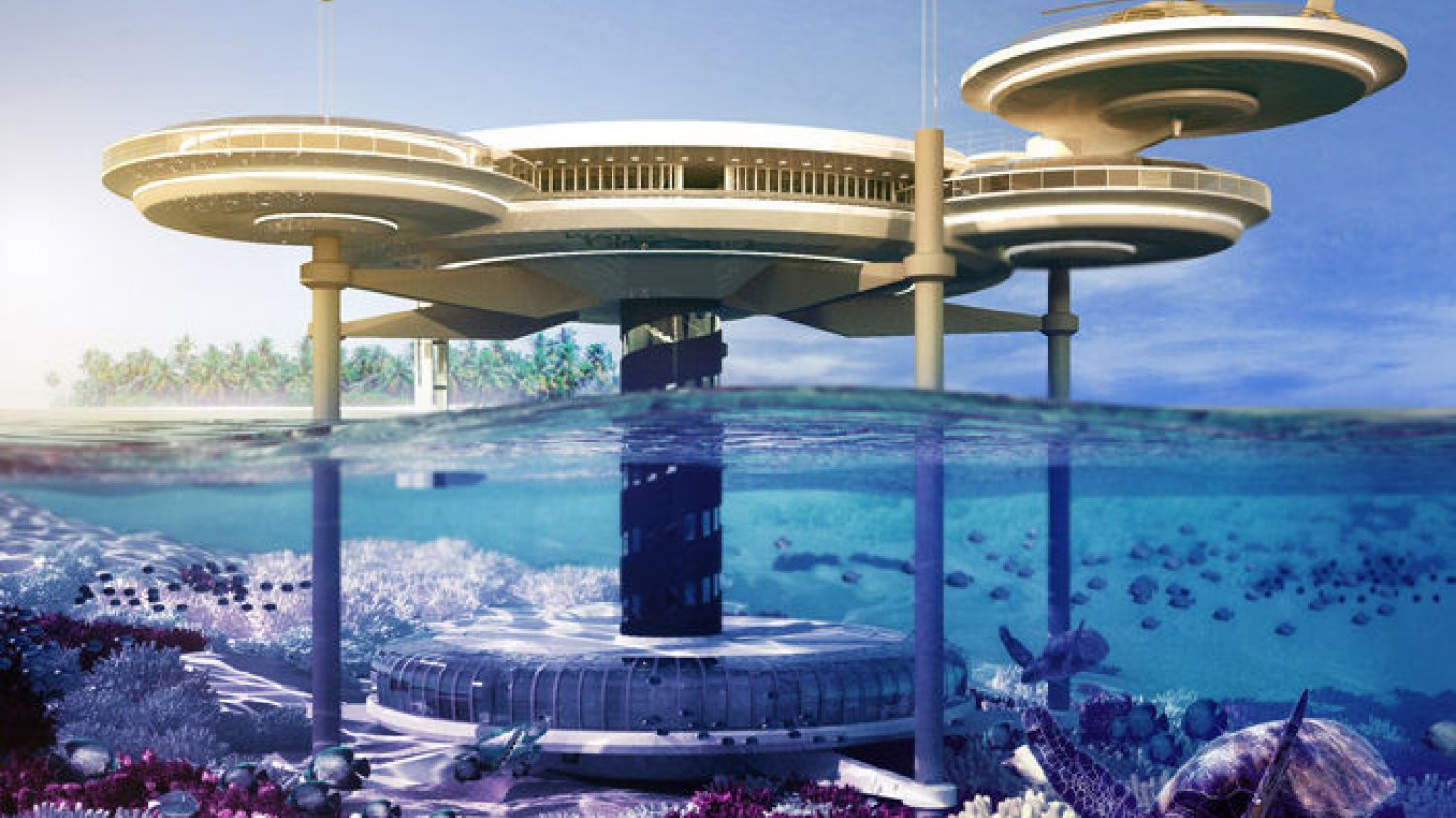 Hotel Water Discus składa się z połączonych ze sobą dysków.