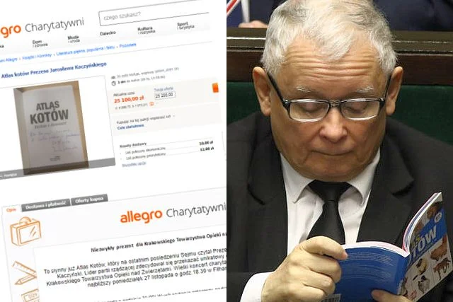Jarosław Kaczyński przekazał książkę na aukcję w serwisie Allegro. Dochód z jej sprzedaży ma trafić do Krakowskiego Towarzystwa Opieki nad Zwierzętami.