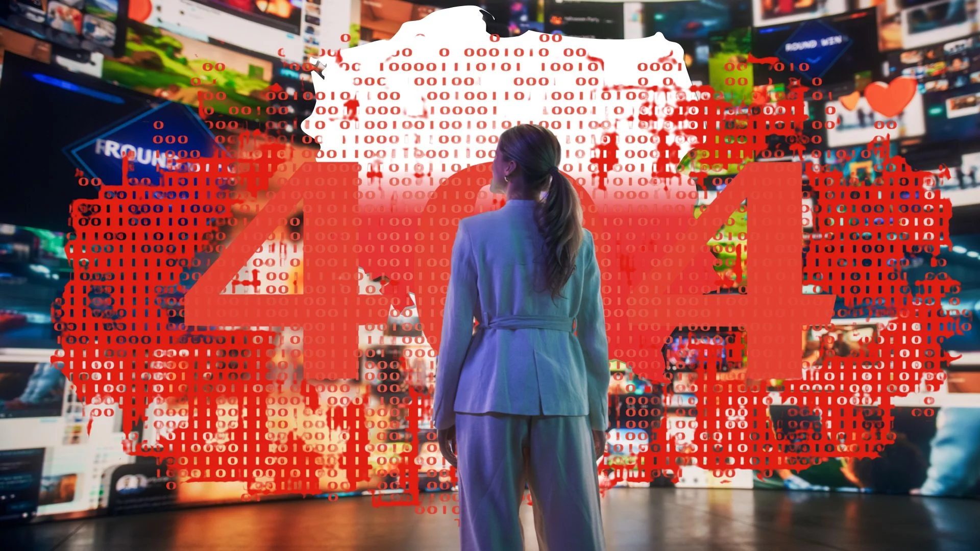 Ile takich awarii będziemy jeszcze znosić? Polska potrzebuje suwerenności cyfrowej Kobieta na tle błędu 404 nad Polską i internetem. Raport analizuje zależność Polski od amerykańskich korporacji chmurowych.