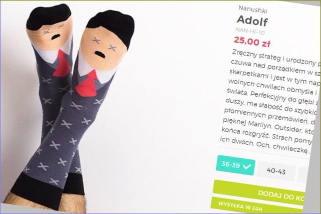 Polska firma wypuściła na rynek skarpetki z podobizną Adolfa Hitlera. Po aferze zmieniła ich nazwę, ale wizerunek został.