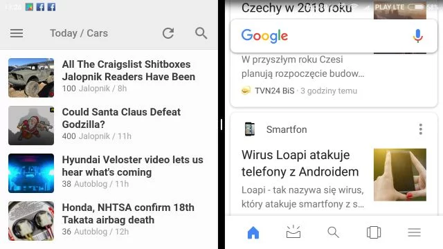 Kilka ruchów wystarczy, by podzielić ekran i działać na dwóch aplikacjach jednocześnie. Można na przykład czytać i podglądać wynik meczu