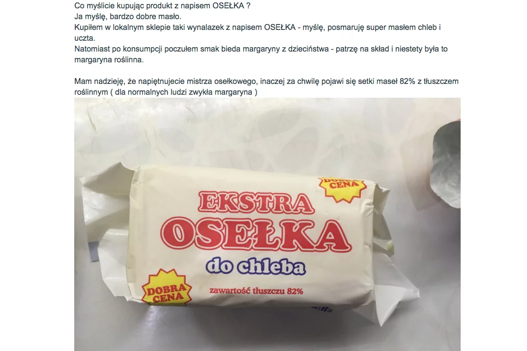 Użytkownik portalu wykop.pl myślał, że kupił masło, które okazało się margaryną