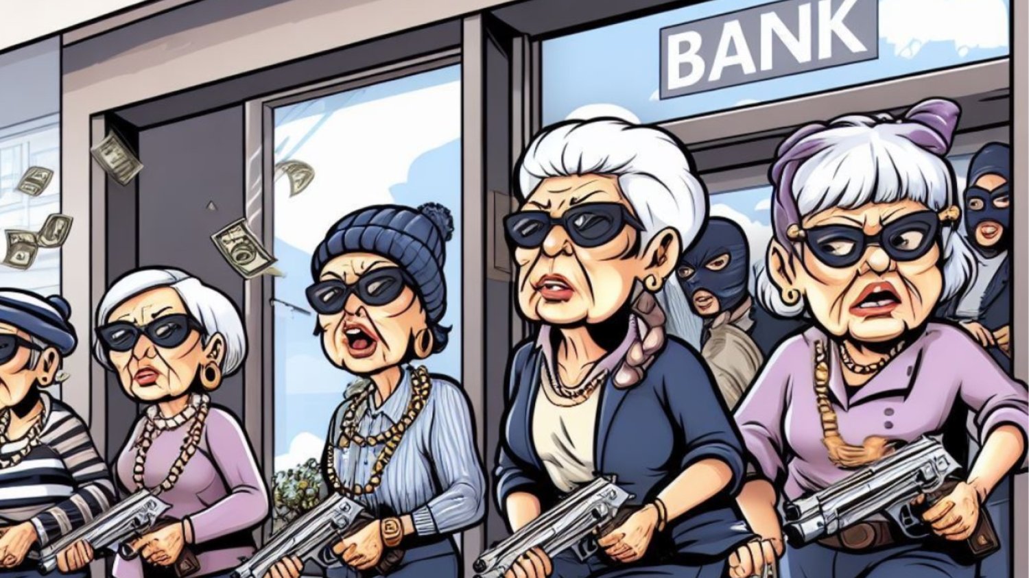 Emerytki z bronią, bank.