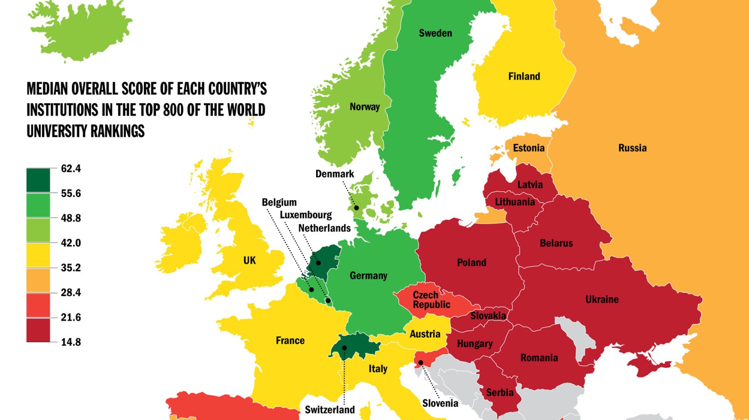Punktacja europejskich uczelni w rankingu najlepszych szkół wyższych