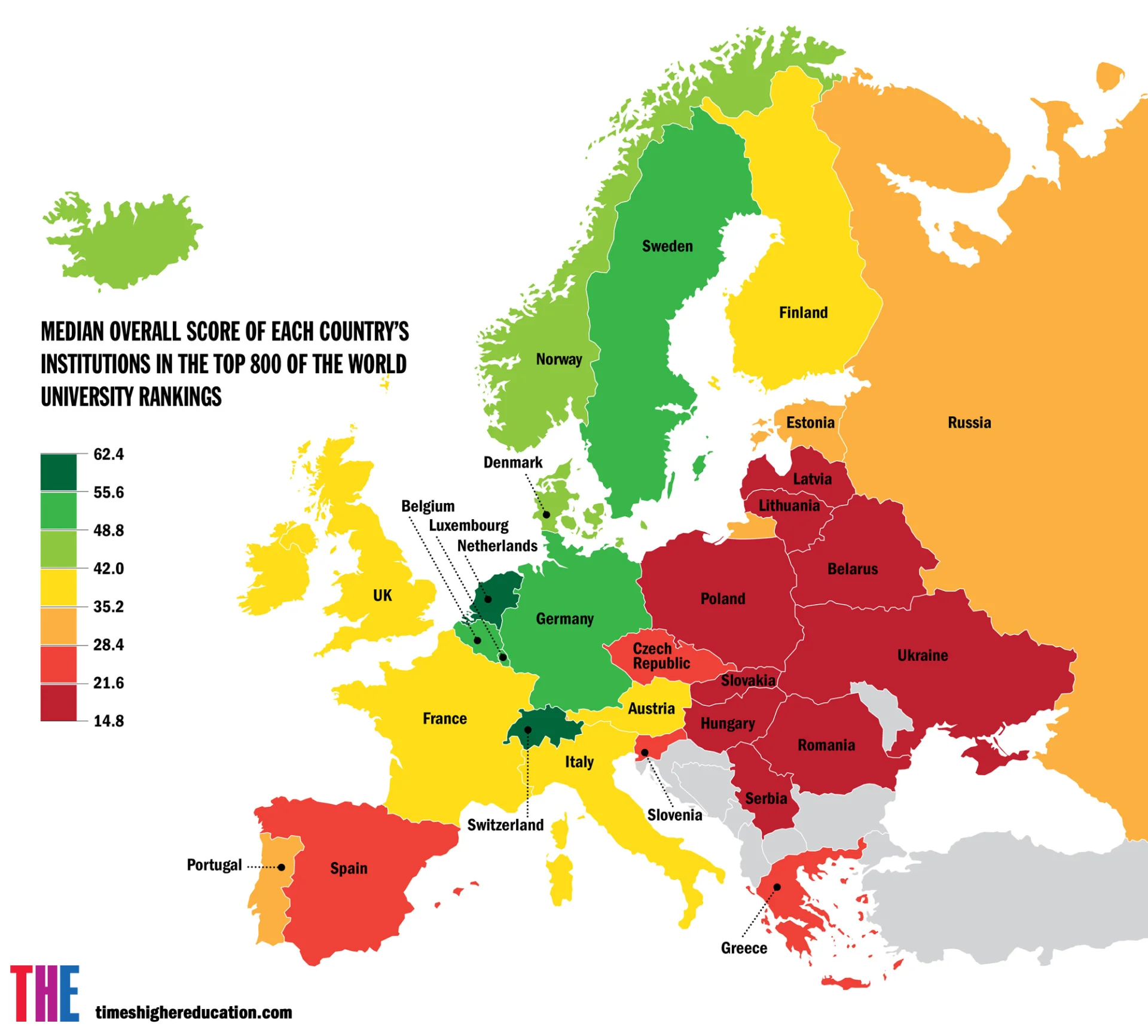 Punktacja europejskich uczelni w rankingu najlepszych szkół wyższych