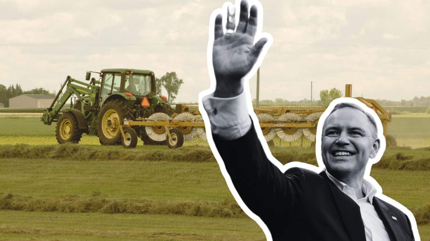 Prezydent ściga się z rządem o serca rolników. Zapach gnojowicy i ulatniających się głosów Karol Nawrocki na tle traktora na polu
