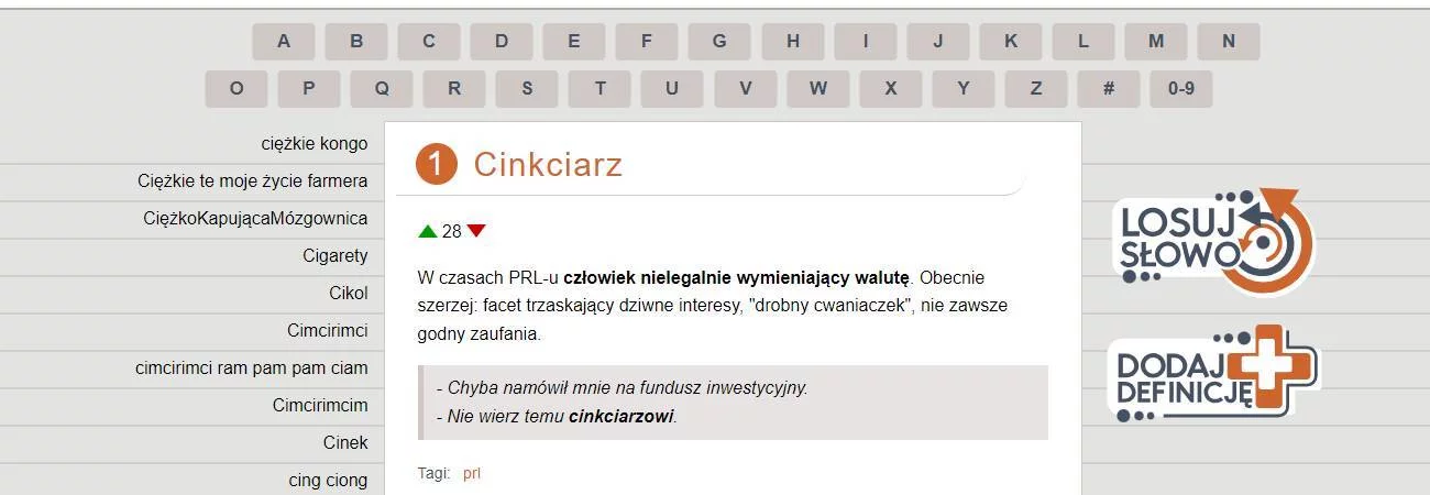 Definicja słowa cinkciarz. Fot. zrzut ekranu miejski.pl Definicja słowa cinkciarz. Fot. zrzut ekranu miejski.pl