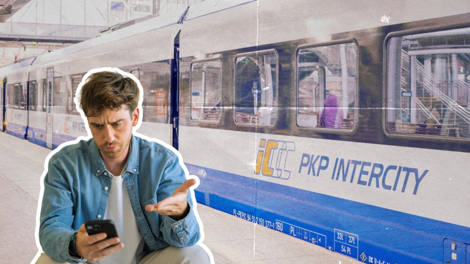 Awaria w PKP Intercity. Przewoźnik ostrzega i wprowadza udogodnienia dla pasażerów Zawiedziony człowiek z telefonem oraz pociąg PKP Intetcity. Awaria w PKP Intercity. Tak teraz kupisz bilet bez kary