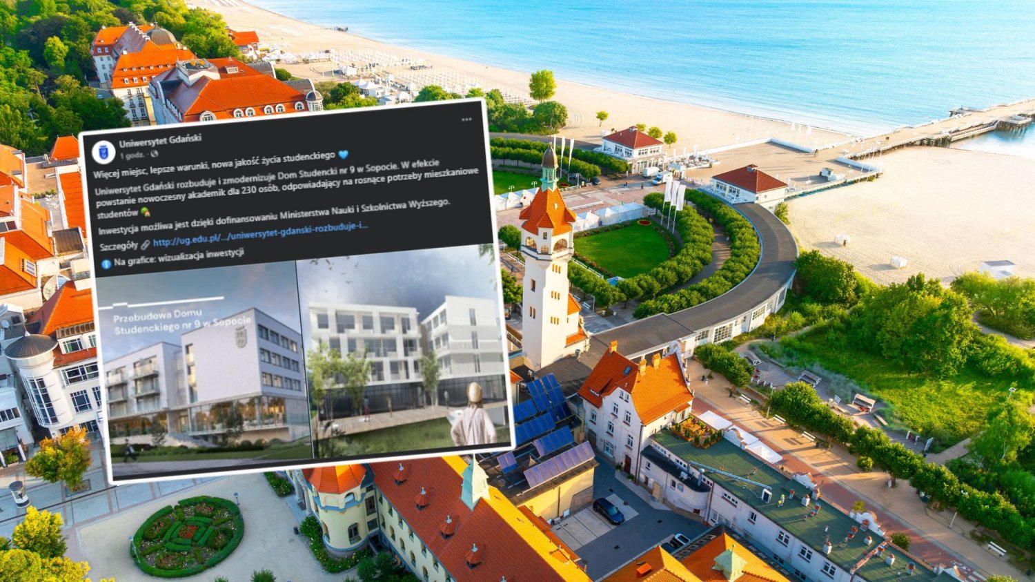 15,5 mln zł na sopocki akademik. Uniwersytet Gdański buduje luksus przy samej plaży. Sopot, post na Facebooku Uniwersytetu Gdańskiego.