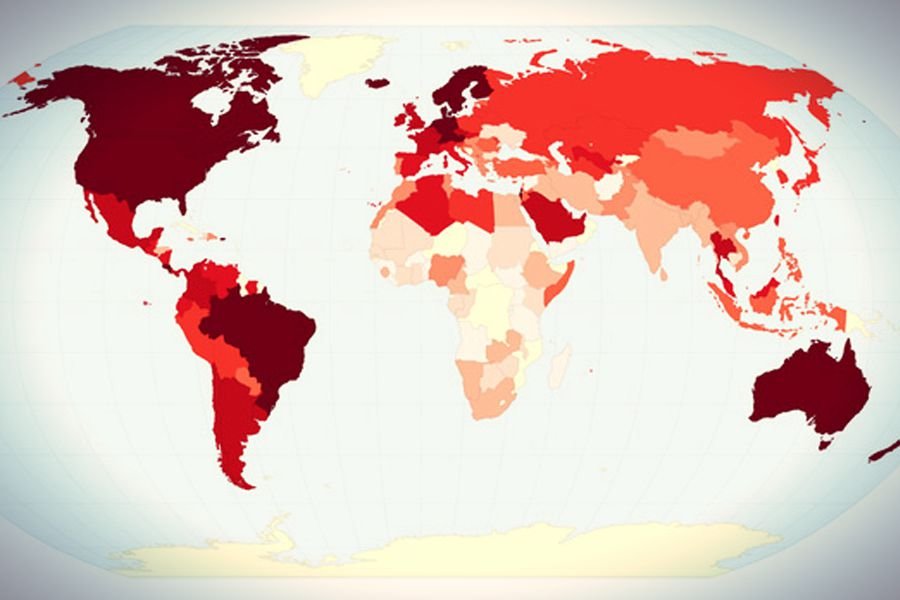 Mapa poziomu szczęścia na świecie.