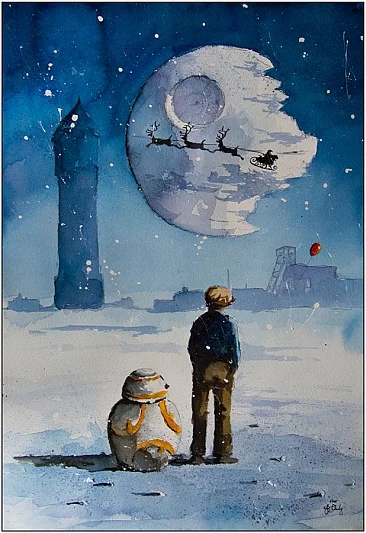 Ten obraz z cyklu "Gwiezdne Wojny na Śląsku" ukazuje chłopca, który wraz z BB-8, robotem z filmu "Przebudzenie Mocy", wpatruje się w Gwiazdę Śmierci, super-broń Galaktycznego Imperium, mającą siłę niszczenia planet